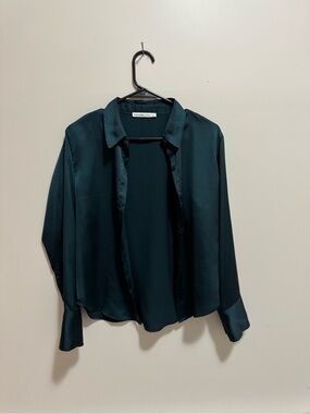 Abercrombie & Fitch Dark Green Satin Button-Down Shirt